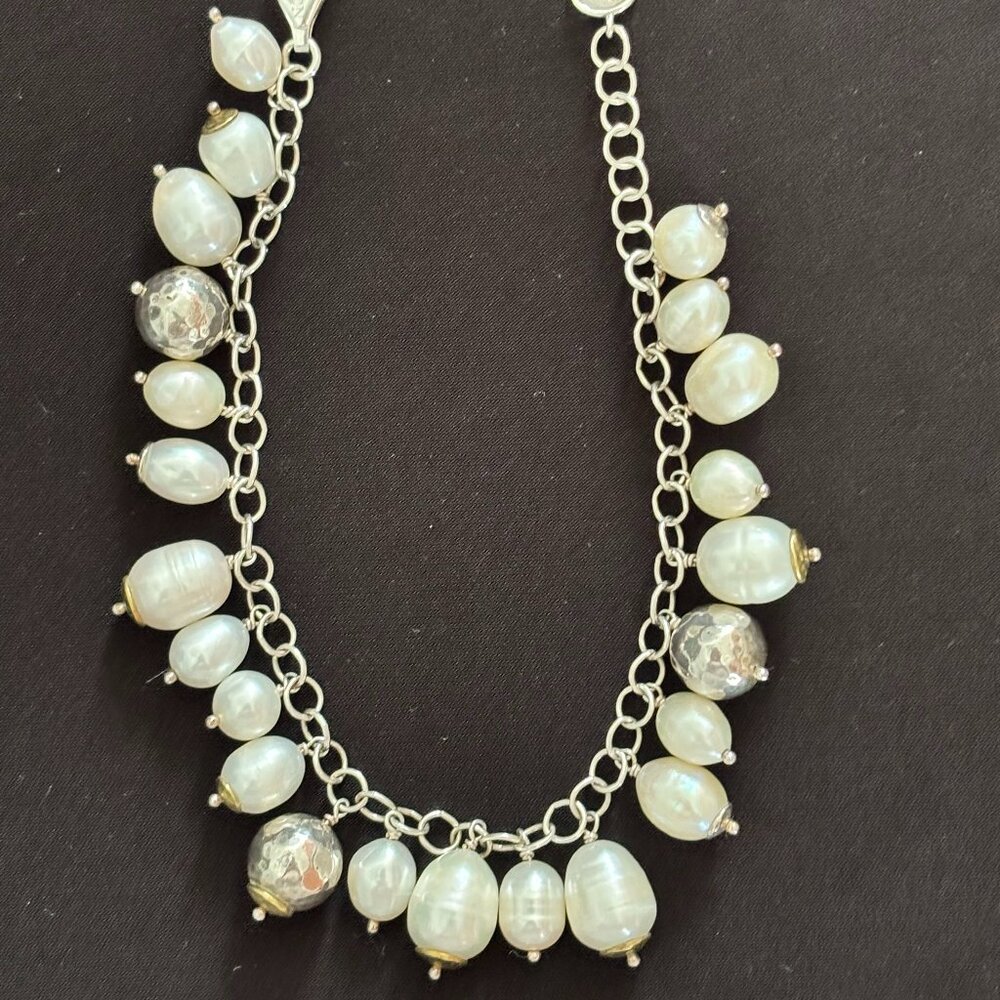 Retired Silpada Sterling Silver Pearl & Brass "Flirt Alert"  Bracelet